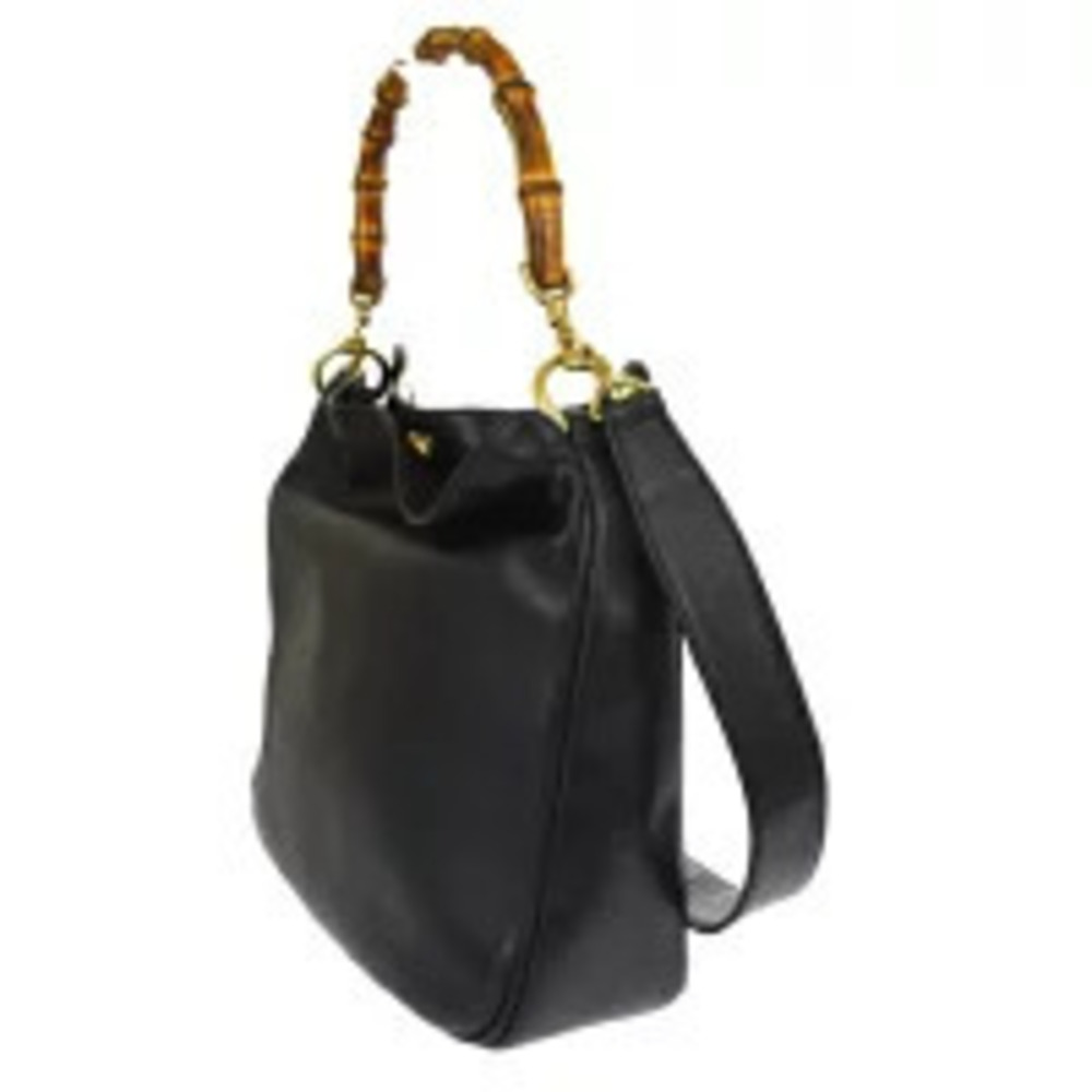 Gucci Bag Leather Black Shoulder Bamboo Handbag Black